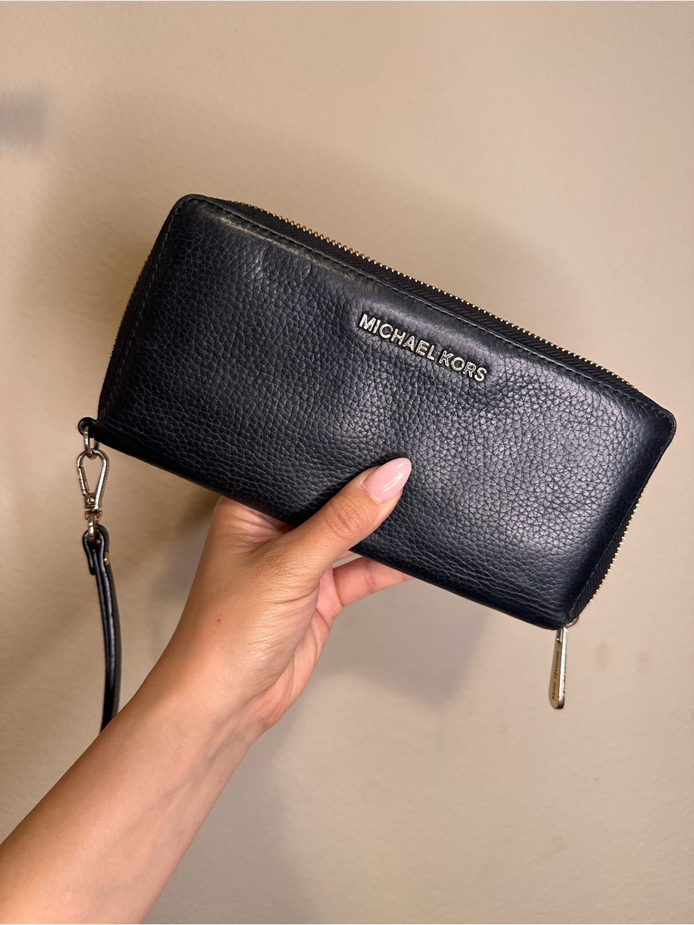 Michael Kors Black Pebbled Leather Wristlet Wallet with Detachable Strap